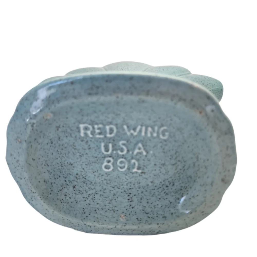 Vintage Red Wing Teal Blue Ceramic Fan Shell Vase